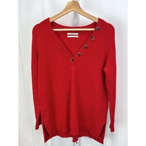 by ANTHROPOLOGIE Size S Serena V-Neck Button Trim Pullover Sweater Red